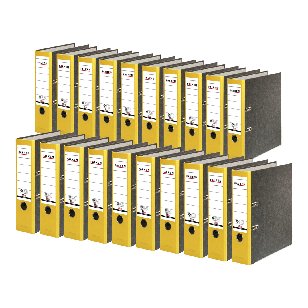 Original Falken 20er Pack Recycling-Ordner Wolkenmarmor. Made in Germany. 8 cm breit DIN A4 gelber R
