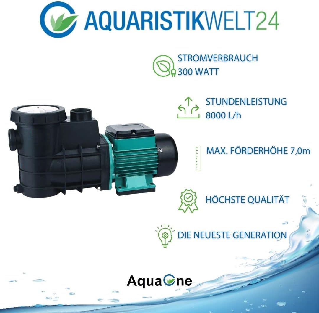 AquaOne selbstsaugende Poolpumpe HZS-300 I 300 Watt Umwälzpumpe I Pumpe 8000 L/h für Pool Schwimmtei