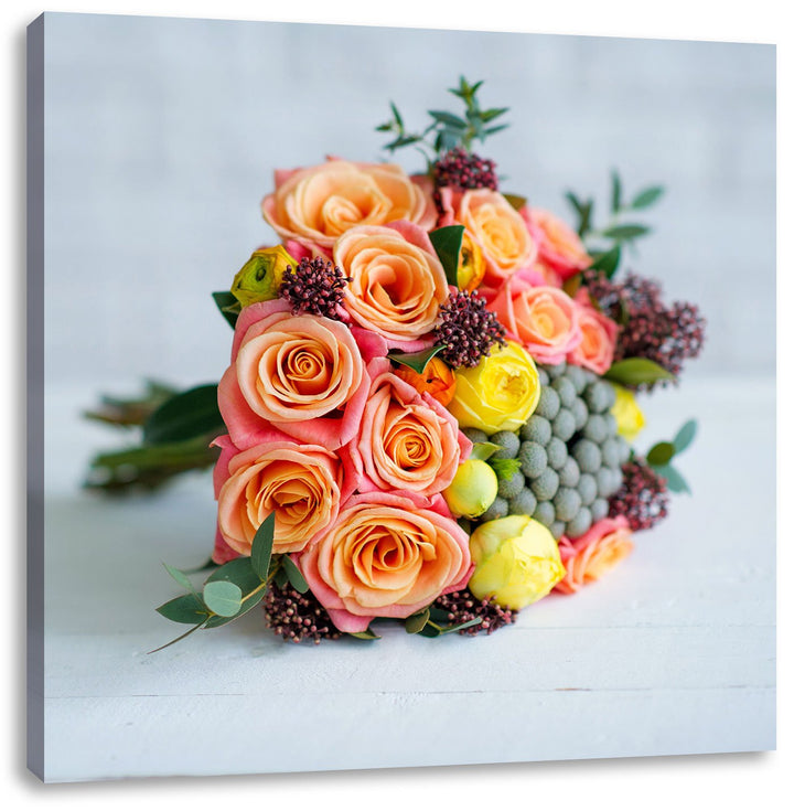 Romantischer Blumenstrauss, Format: 70x70 auf Leinwand, XXL riesige Bilder fertig gerahmt mit Keilra