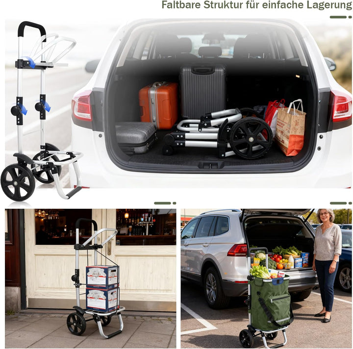 Sekey Einkaufstrolley klappbar 3in1, XXL Einkaufswagen faltbar mit Kühlfach, Trolley mit Schultertas