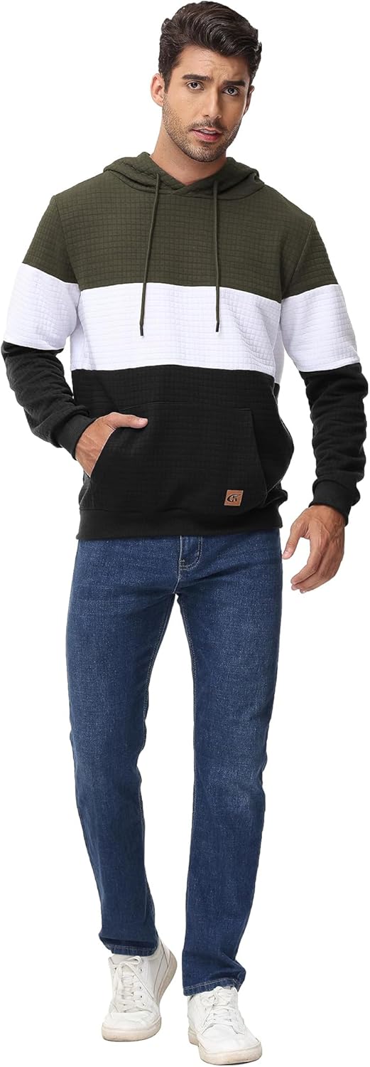 YuKaiChen Herren Pullover Herren Patchwork Hoodie Langarm Jacquard Kaputzenpullover Farbblock Sweats