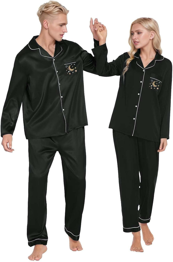 Damen Pyjama Satin Schlafanzug Set,Damen Seidensatin Pyjama Set 2Pcs Langarmhose Chinesischer Stil N
