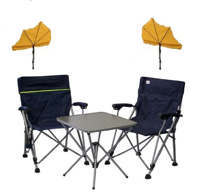 Mit 2 Stück Fächerschirm GELB - Camping Reise -Set Holly' S JUBILÄUMSET - 2 FALTSTÜHLE + 1 KLAPPTISC
