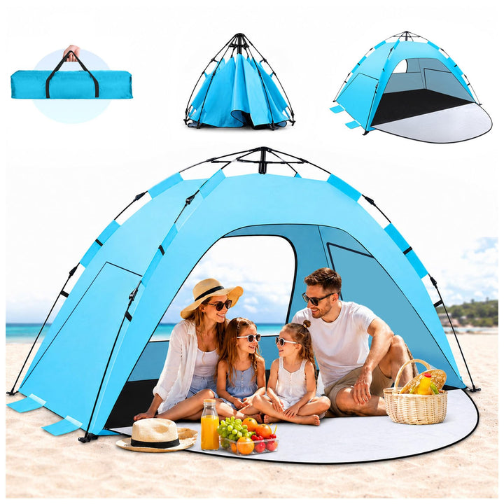 WARMTUYO Quick Up Strandmuschel, 3 Sekunde Automatisches Pop Up Strandzelt für Familie, Kein Aufbau