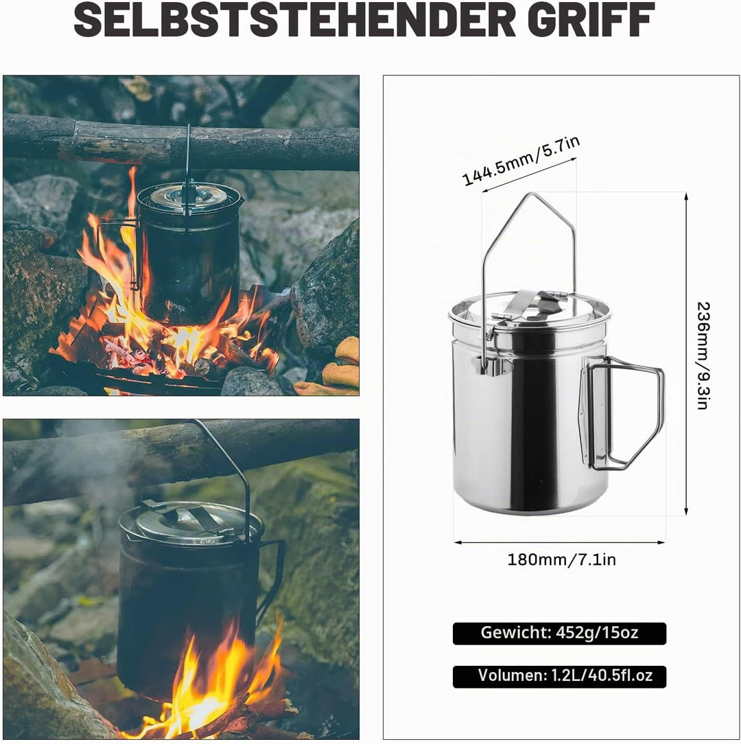 Fire-Maple Campingtopf Edelstahl Camping-Hängetasse mit Dampfkorb 1,2 l Lagerfeuer-Kaffeetasse mit F