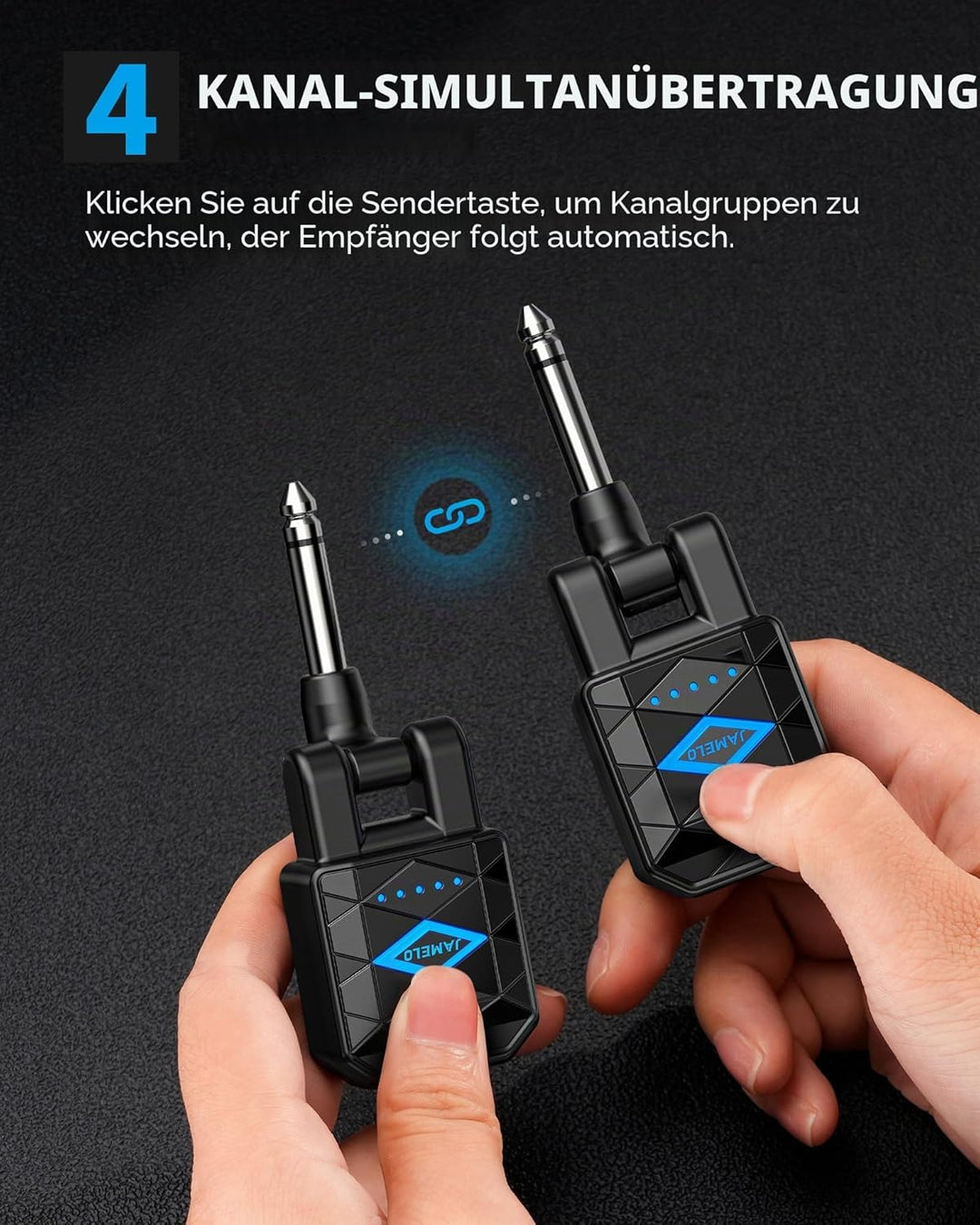 JAMELO Kabelloses Gitarrensystem mit Ladekoffer, Gitarrensender Empfänger, wiederaufladbares Gitarre