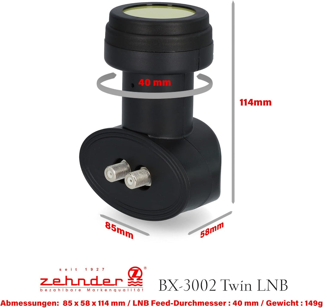 Zehnder Twin LNB mit Sun Protect UV Schutz und Wetterschutzkappe zum herausziehen - 2 Teilnehmer - 4