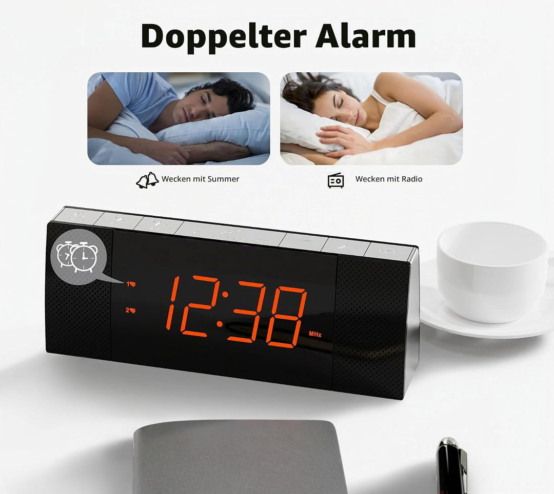 iTOMA RadioWecker mit Bluetooth, FM Radio, Dual Wecker mit Snooze, USB-Aufladung, Auto und manueller