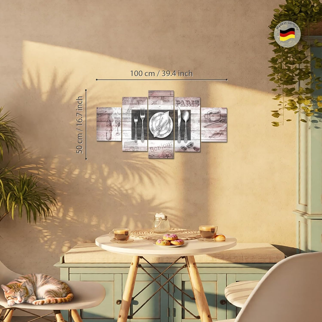 Runa Art Wandbilder Küche Abstrakt 5 Teilig Bild auf Vlies Leinwand Deko Esszimmer Küchenbilder Kaff