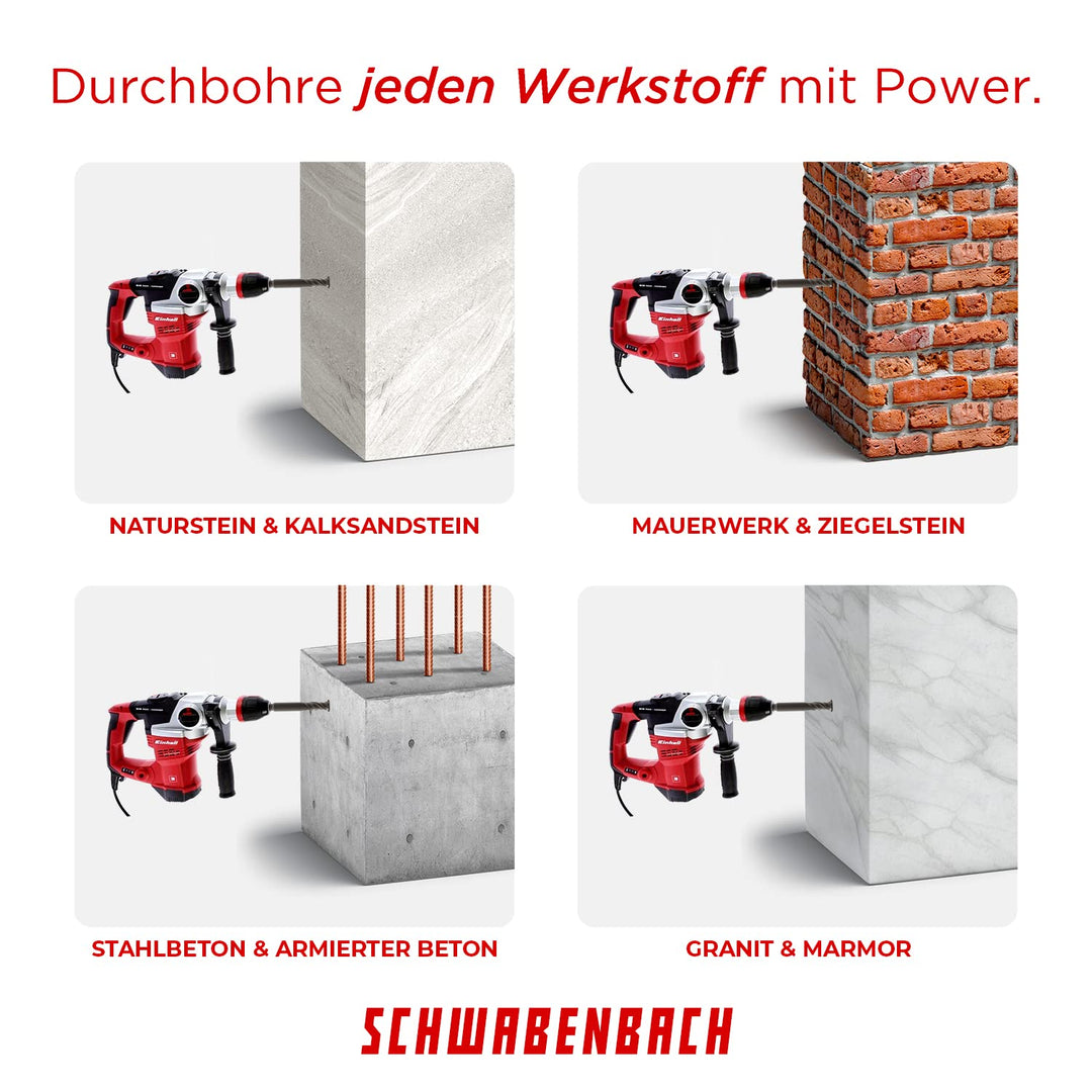 SCHWABENBACH ® SDS Plus Betonbohrer Set - 10tlg. Bohrer 6mm x 110mm - Premium SDS Plus Qualität für