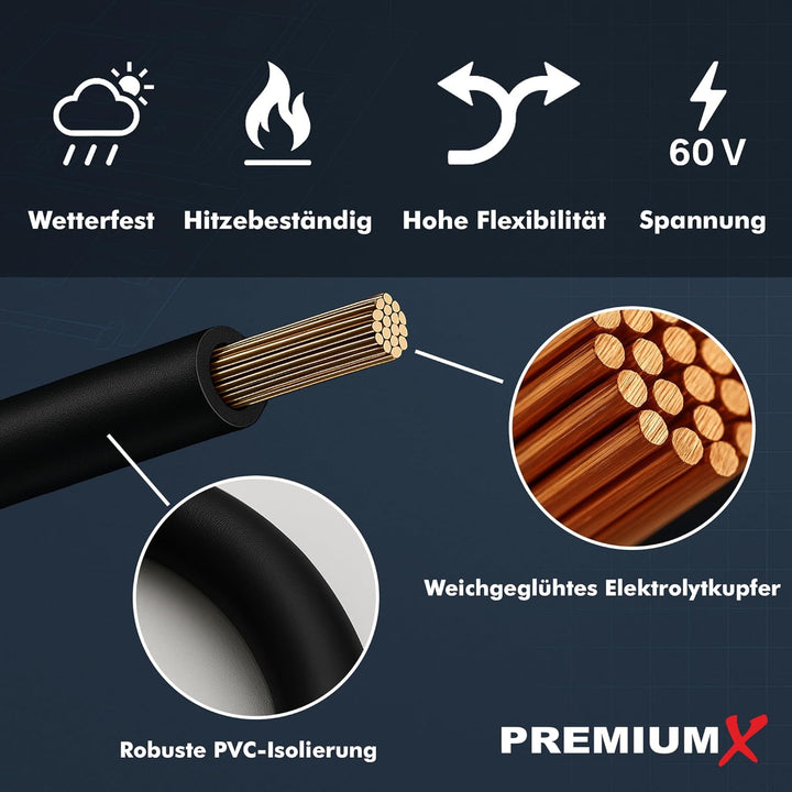 Premium X Fahrzeugleitung FLRY-B 10m 4mm² Schwarz I Flexible KFZ Kabel Litze I asymmetrisch konstrui