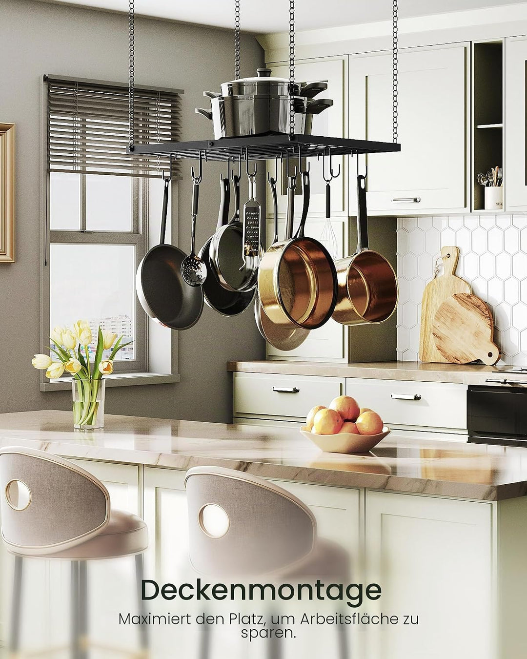 CHOEZON Küchenregal Hängend, Topfregal, Deckenregal, Metall, mit 12 Haken, für Küche, Esszimmer, Koc