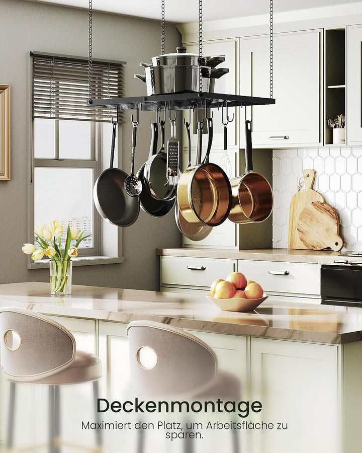 CHOEZON Küchenregal Hängend, Topfregal, Deckenregal, Metall, mit 12 Haken, für Küche, Esszimmer, Koc