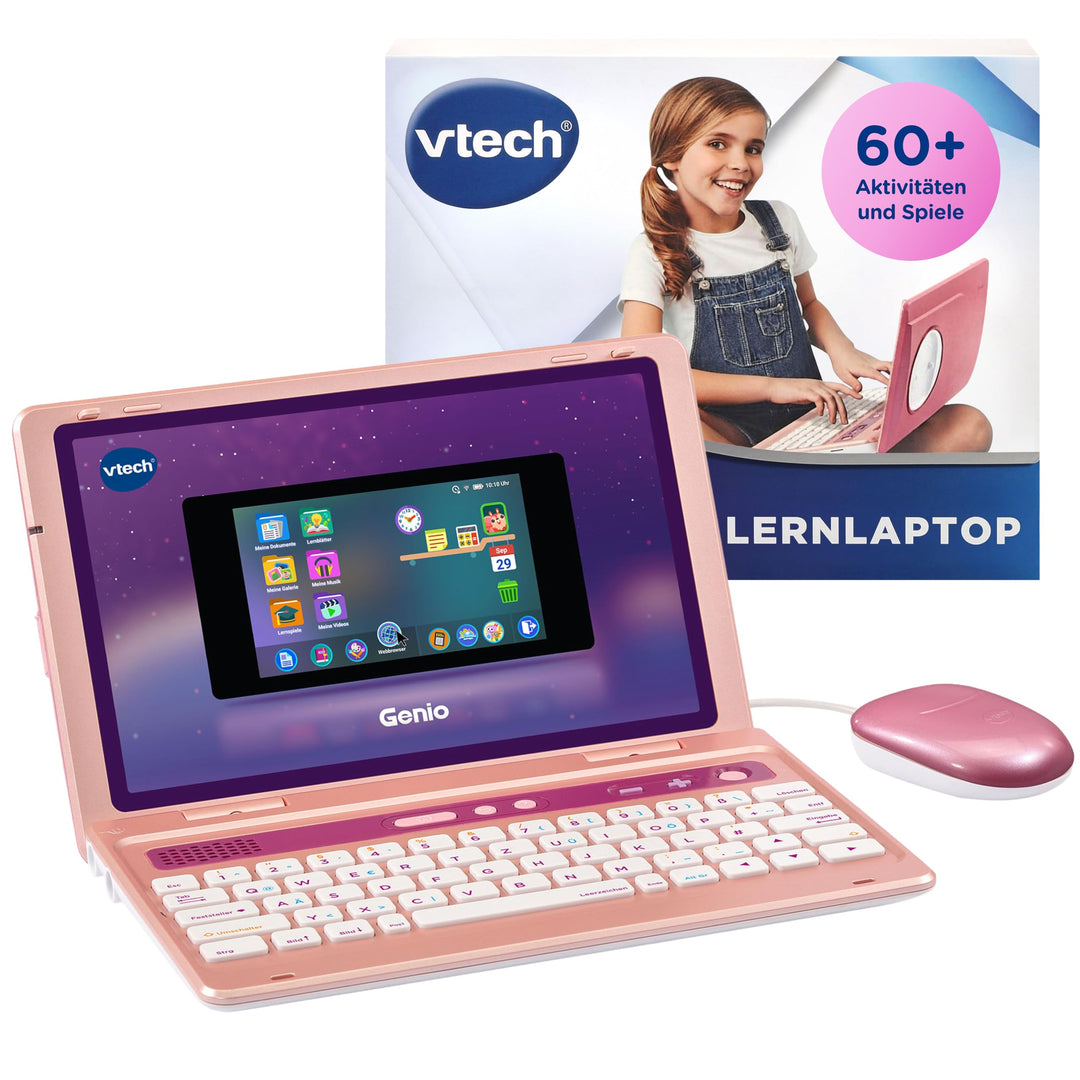 Vtech Genio Lernlaptop pink – Lerncomputer mit Internetzugang, Textprogramm und Lerninhalten zu Buch