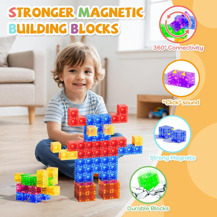 Magnetische Bausteine, Magnetische Bauwürfel für Kleinkinder von 1 bis 3 Jahren, Jungen und Mädchen,