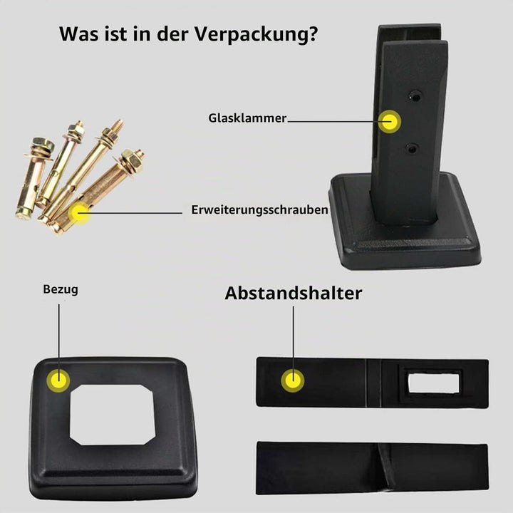 KMERCE Stehende Glasklemme Schwarz, Grosse Glasklemme aus 304 Edelstahl, Glashalter für Treppen, Hal