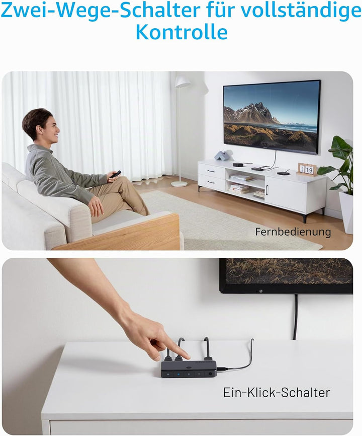 Anker HDMI Switch, 4K@60Hz Umschalter, 4 in 1 Gerät mit glatter Oberfläche, unterstützt HDR, 3D, Dol