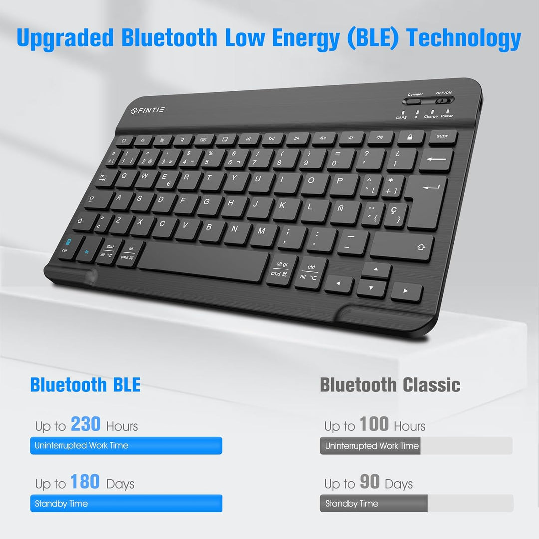 Fintie Spanish Keyboard Bluetooth Wireless Super Slim (4 mm) 10 inch for iOS Apple iPad/Tablet Andro