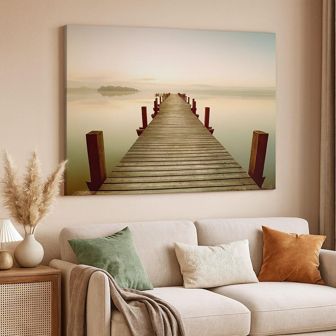 ARTTOR Bilder auf Leinwand 100x70cm Leinwandbild mit Rahmen Brücke See Gross Wanddeko Bild Schlafzim
