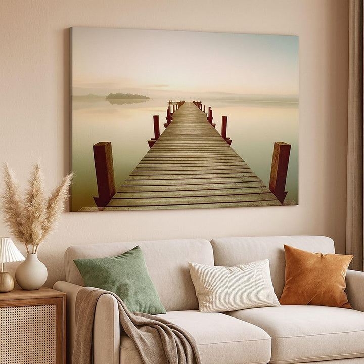 ARTTOR Bilder auf Leinwand 100x70cm Leinwandbild mit Rahmen Brücke See Gross Wanddeko Bild Schlafzim
