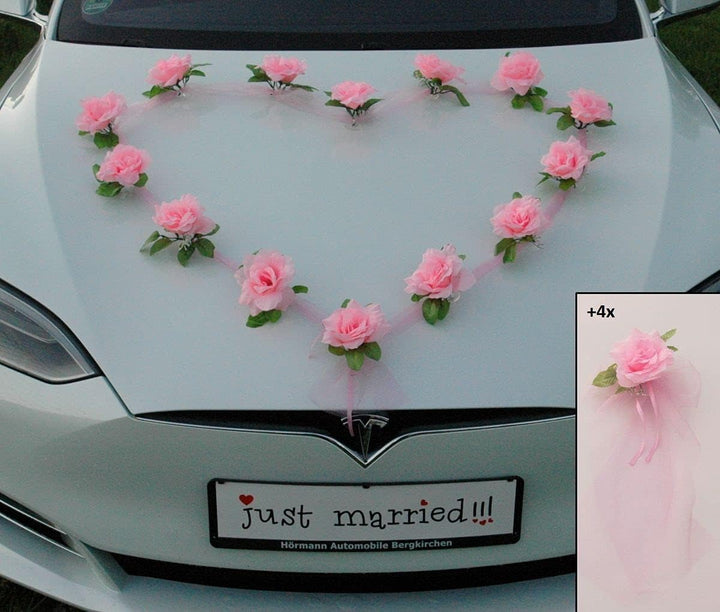 Autoschmuck Organza Herz Auto Schmuck Braut Paar Rose Deko Dekoration Hochzeit Car Auto Wedding Deko