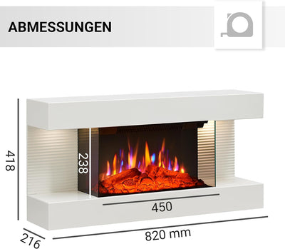 BALDERIA Elektrokamin Ida | Elektrischer Wandkamin mit 3D-Flammeneffekt | Elektro Heizung 1800W | Ka