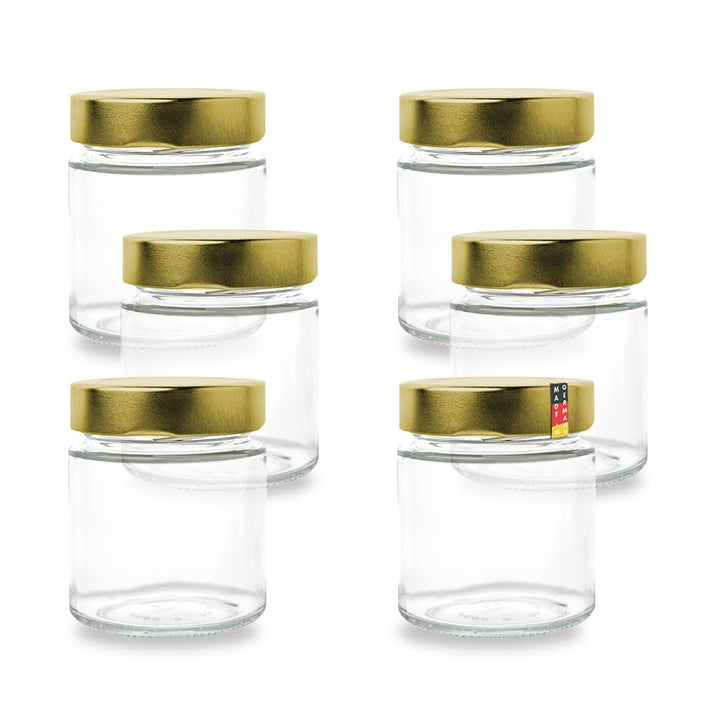 flaschenbauer - 6er Set Gewürzgläser Set 154ml - TO 58 Deep Mündung, Goldenen Deckel - Ideal für Gew
