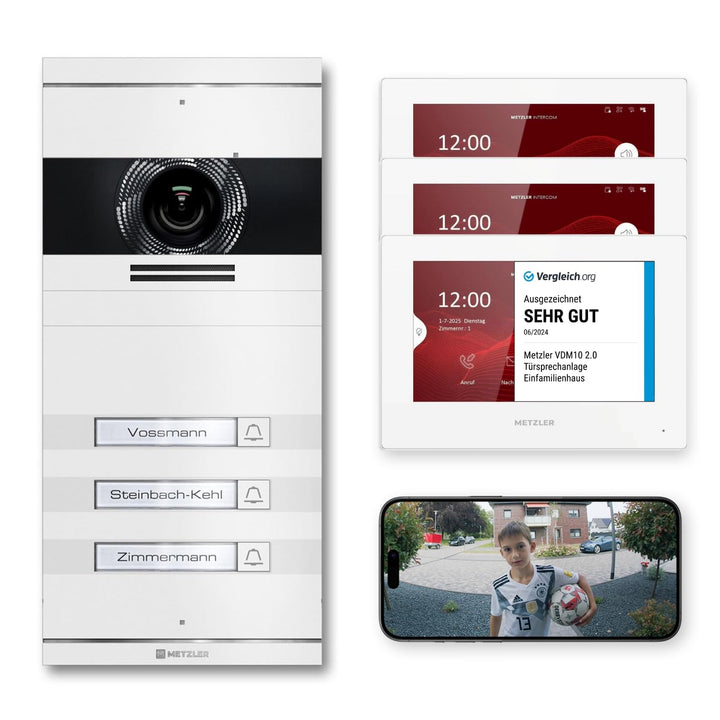 Metzler VDM10 2.0 Video Sprechanlage Komplett Set mit austauschbarem Namensschild - Anschluss 2-Drah