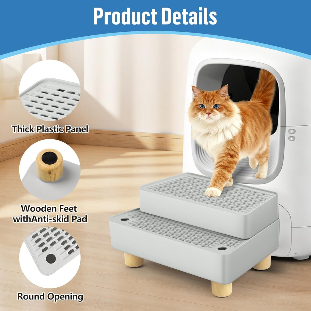 Verstellbare 2-stufige Katzentoilettenrampe, Katzen Treppen & Stufen mit Holzfüsse Filterfunktion, l