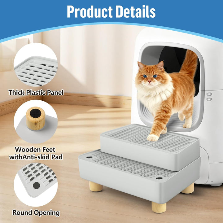 Verstellbare 2-stufige Katzentoilettenrampe, Katzen Treppen & Stufen mit Holzfüsse Filterfunktion, l