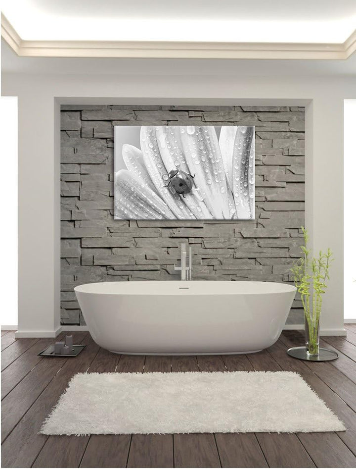 Pixxprint Marienkäfer auf gelber Blume / 100x70cm Leinwandbild bespannt auf Holzrahmen/Wandbild Kuns