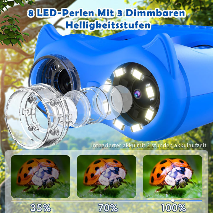 2 in 1 Digitales Kindermikroskop und Fernglas Kinder, 2,0" IPS HD Taschenmikroskop, 10x Vergrösserun