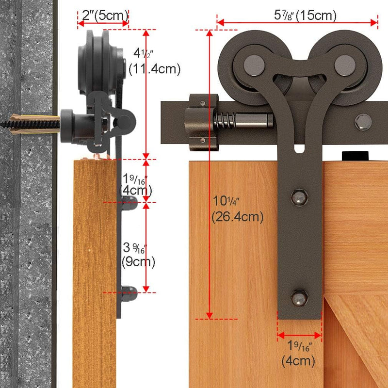 CCJH Schiebetüren Schiebetürsystem, 6.6FT (200cm) Laufschiene Schiebetuer Y Form Rolle Set fuer Schi