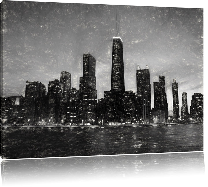 Pixxprint Chicago-Wolkenkratzer-Silhouette als Leinwandbild/Grösse: 100x70 cm/Wandbild/Kunstdruck/fe