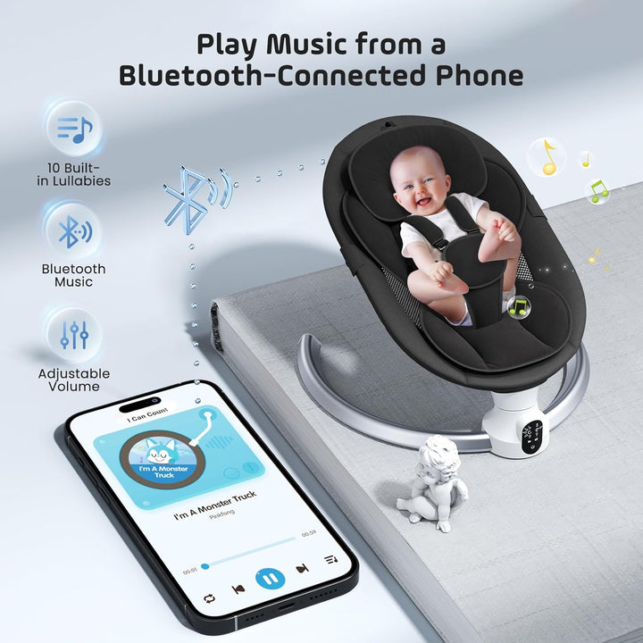 Babywippe, Babyschaukel Elektrisch mit Kabel und mit Bluetooth, Elektronisch Baby Schaukelsitz Babyw