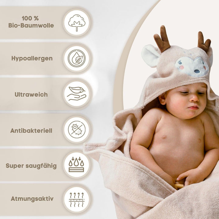 Baby Handtuch Kapuze aus 100% Bio-Baumwolle – Baby Badetuch mit Kapuze superweich – Ideal als Badepo