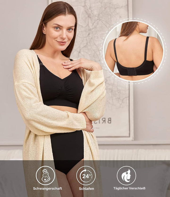 HOFISH Schwangerschafts-BHs, Bralette, Grösse S-XXL, mit extra BH-Verlängerungen und Clips, 3 Stück,