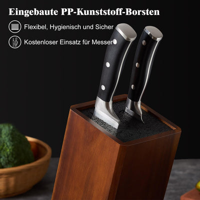 ENOKING Messerblock ohne Messer, Akazienholz Messerblock, Messerhalter mit Abnehmbaren Kunststoffbor