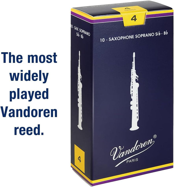 Vandoren SR204 Traditionell Sopran Saxophon Blätter - 10 Einheiten Stärke 4, Stärke 4