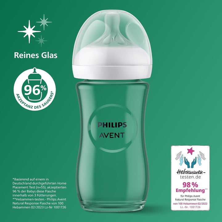 Philips AVENT Natural Response Glas-Babyflasche: 2 x 240 ml BPA-freie Flaschen für Neugeborene von 3