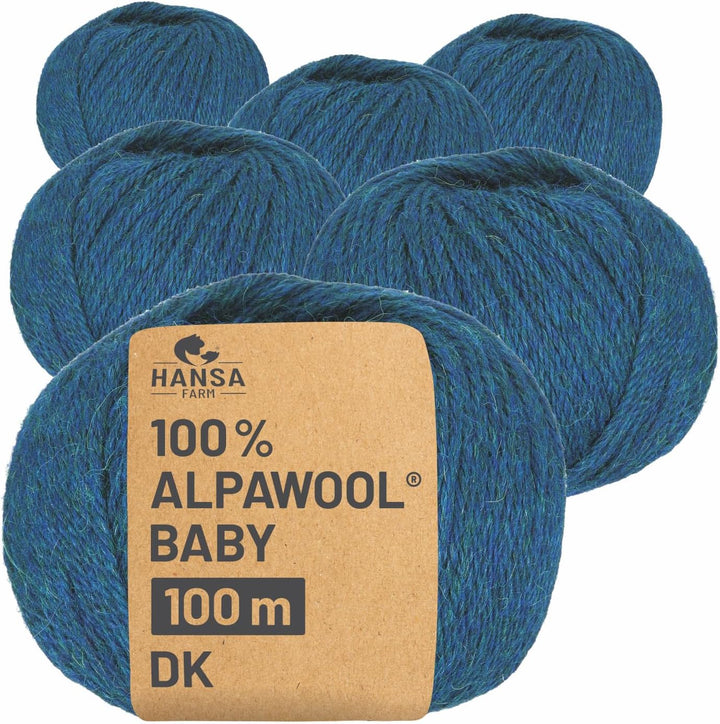 HANSA-FARM | 100% Baby Alpakawolle in 50+ Farben (kratzfrei) - 300g Set (6 x 50g) - weiche Alpaka Wo