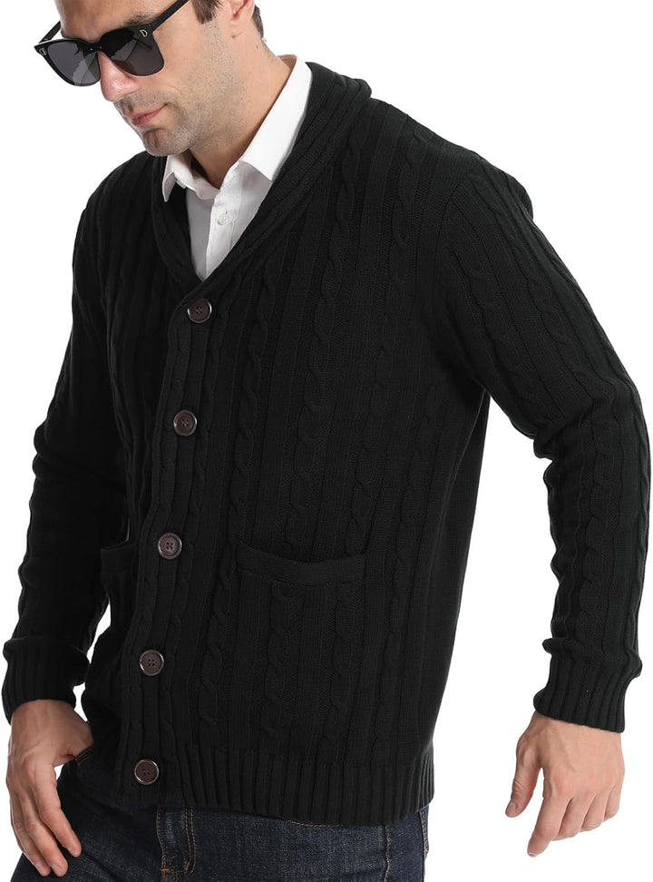 Superora Herren Baumwolle Strickjacke Gestrickt V-Ausschnitt Klassisch Casual Cardigans Schal Kragen