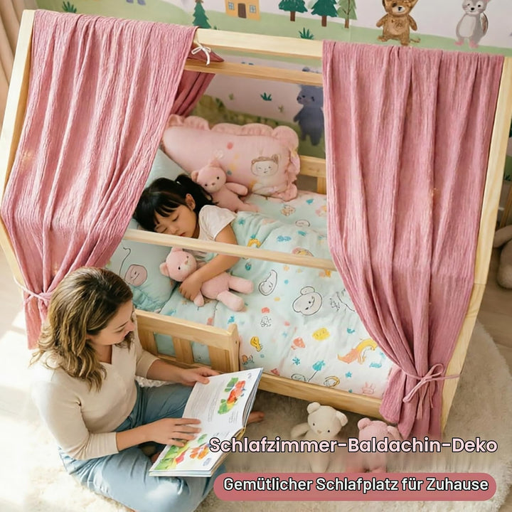 Ginkago Hausbett Himmel 100% Baumwolle Betthimmel für Kinderbett platzsparende Deko für kleine Räume