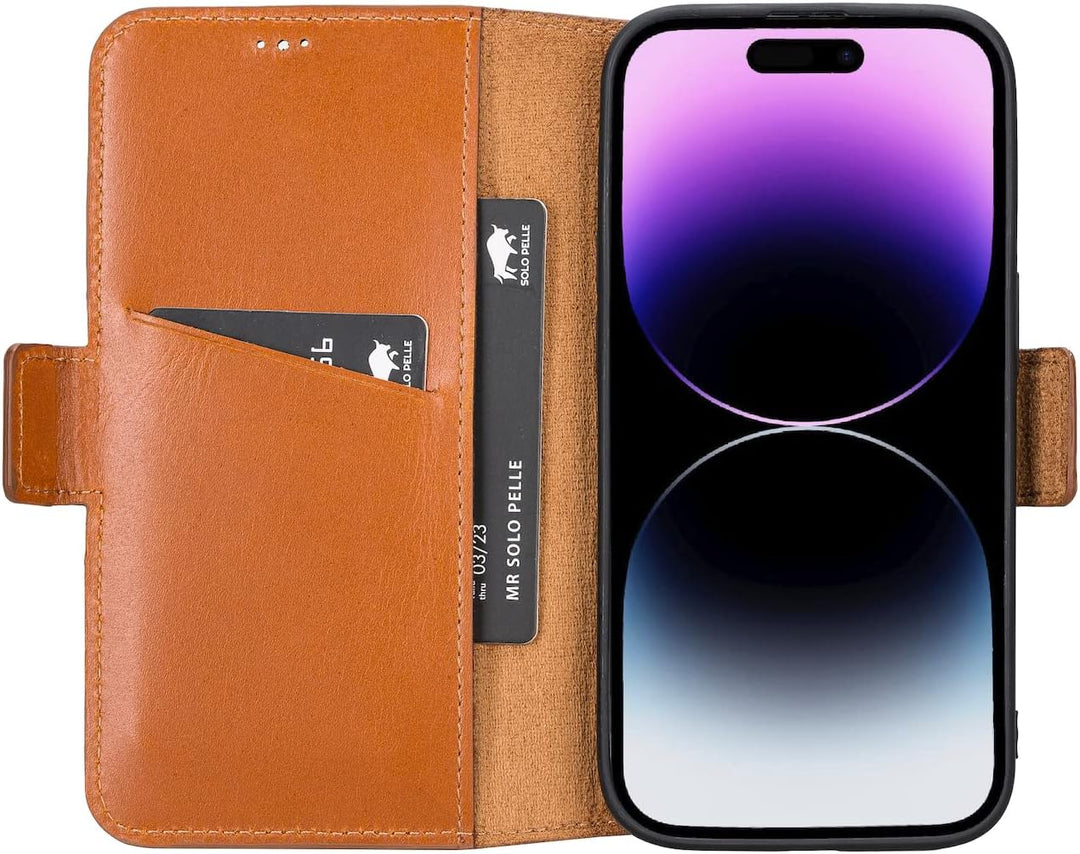 Solo Pelle aufklappbare Lederhülle kompatibel für iPhone 14 Pro Max in 6.7 Zoll inkl. 1 Kartenfach f