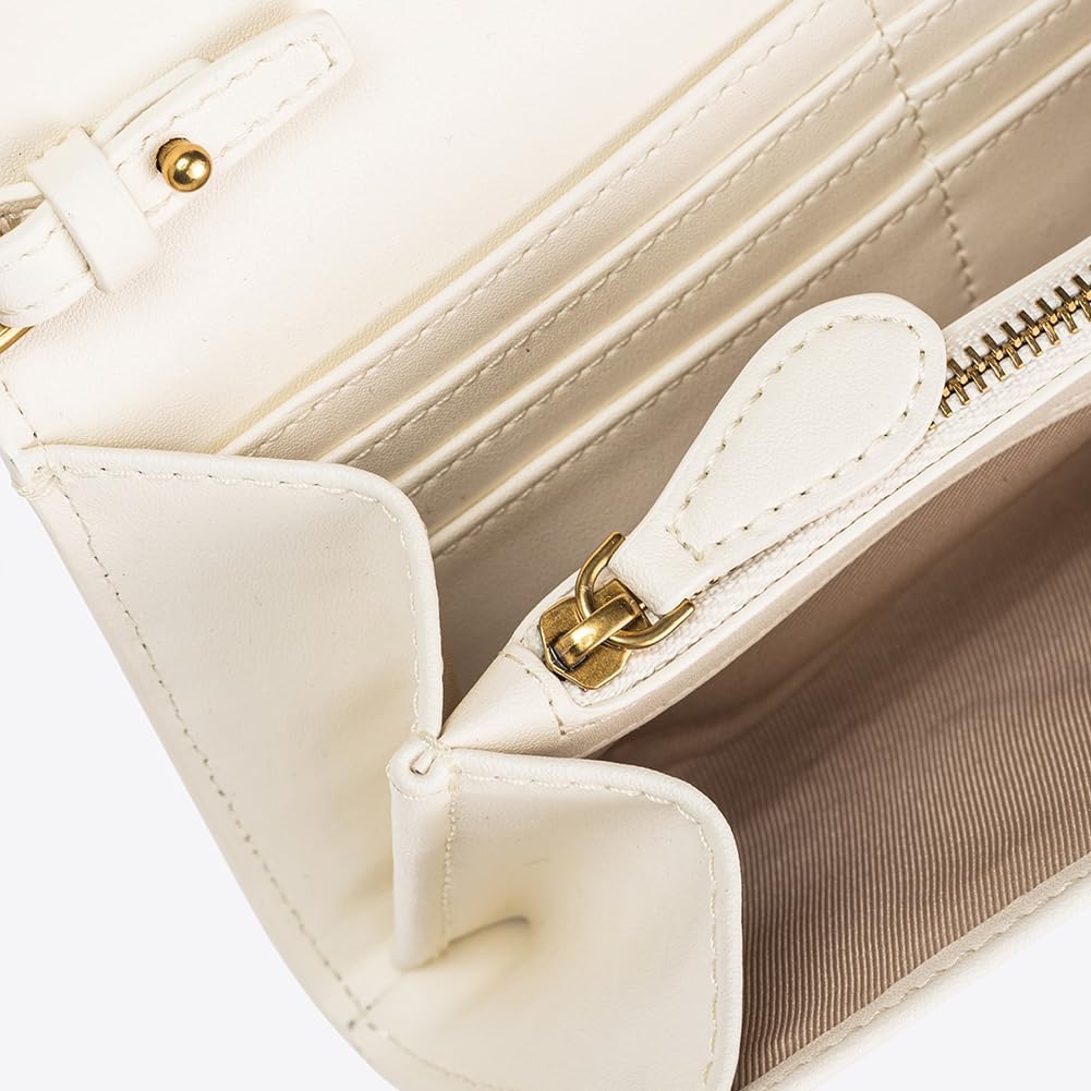 Pinko Damen Love ONE Wallet Liebe EINE GELDBÖRSE C Vitello, Z14Q_Bianco SETA-Antique Gold
