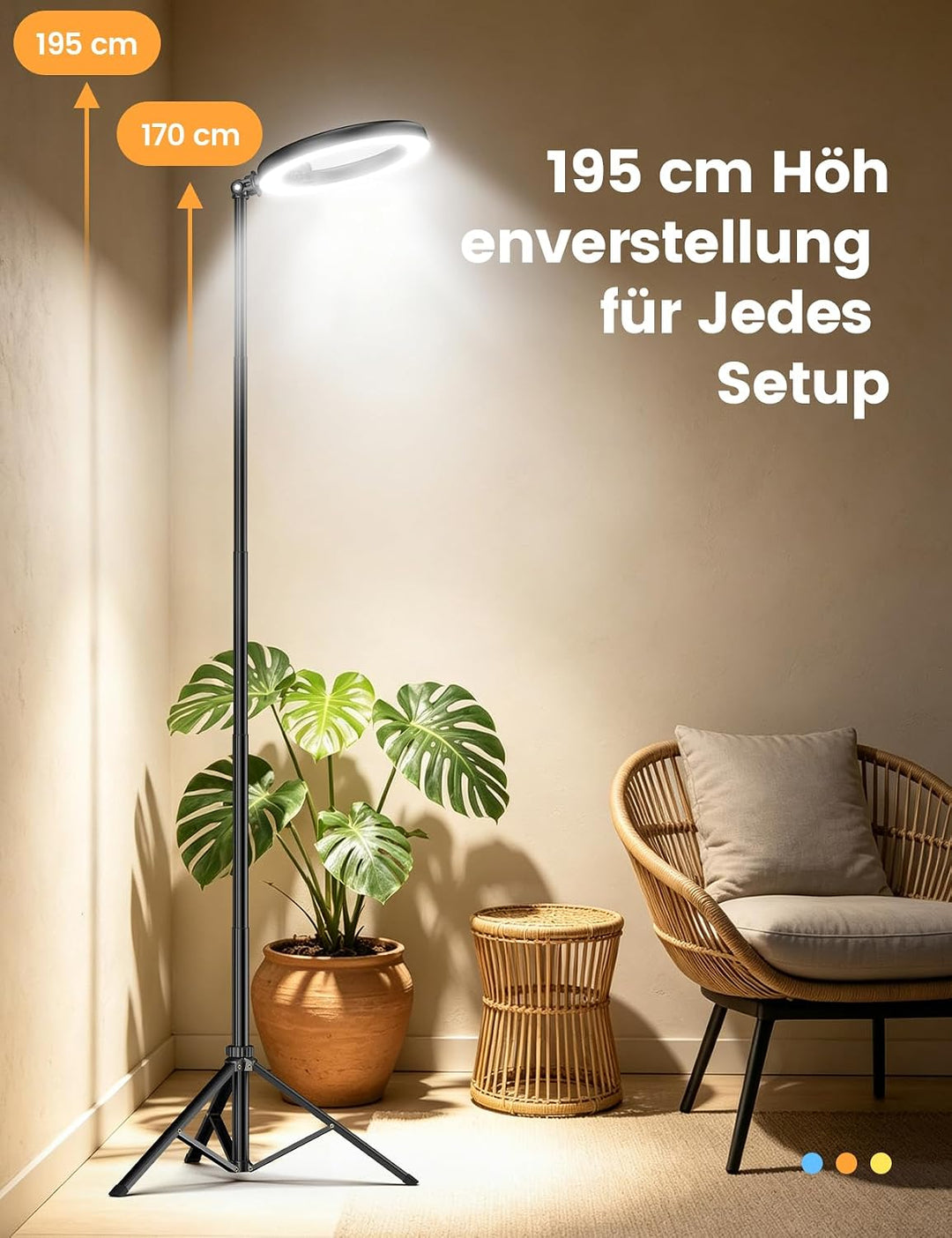10" Ringlicht mit 195cm Stativ, Akku LED Licht für TikTok &amp; Streaming