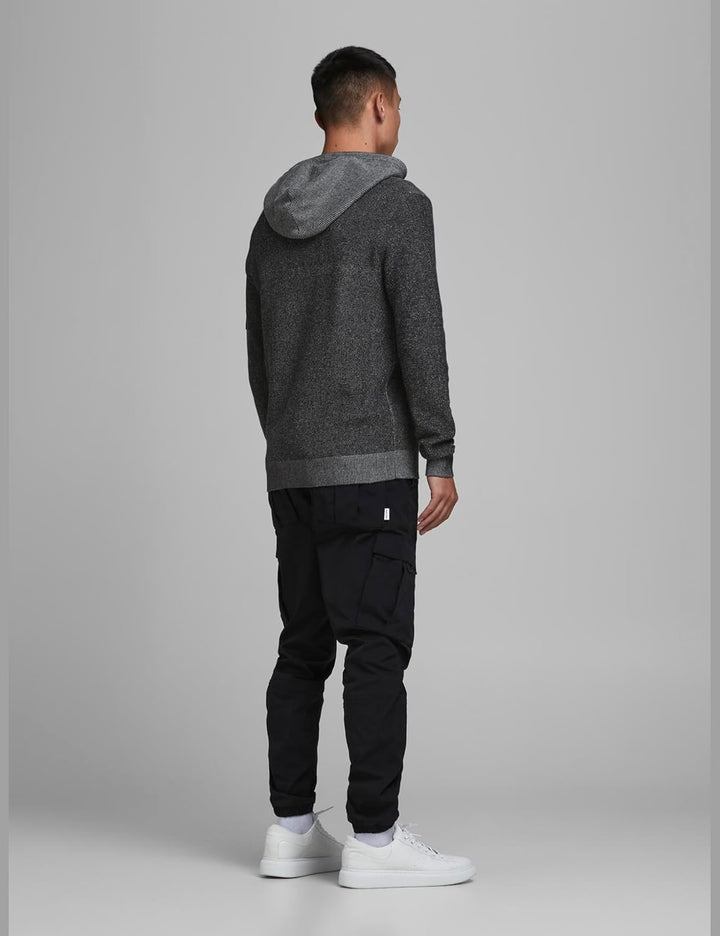 JACK &amp; JONES Herren Jcobadge Knit Hood Sts Kapuzenpullover, Black, S EU
