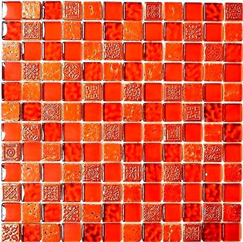 Mosaik Fliese Glasmosaik Crystal Resin rot Struktur für WAND KÜCHE FLIESENSPIEGEL THEKENVERKLEIDUNG