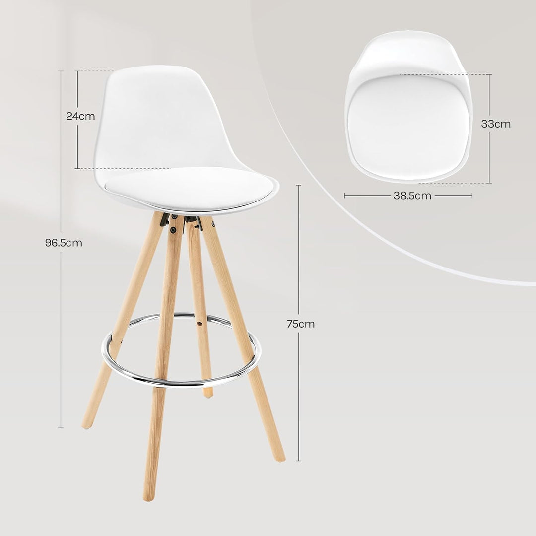 WOLTU Barhocker 2er Set, mit Lehne, Kunstleder+Holz, Weiss | Barstuhl mit Fussstütze, Design Stuhl 7