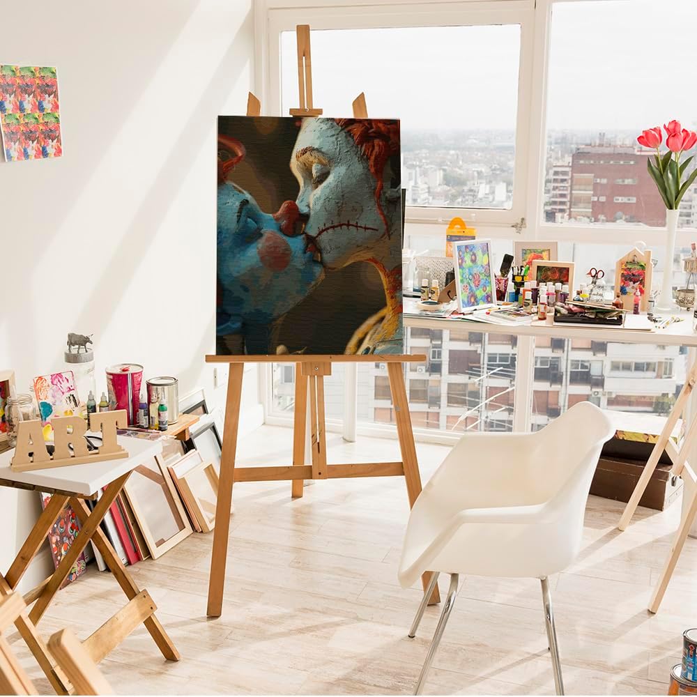 Artnapi Malen nach Zahlen Erwachsene mit Rahmen | DIY Handgemalt | Dunkler Kuss der Clowns| Kit für